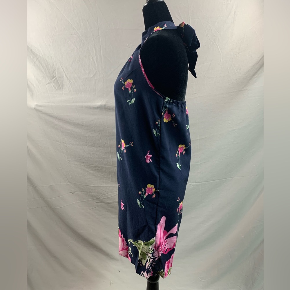 Blue Floral Print Backless Halter Neck Dress - Picture 8 of 9